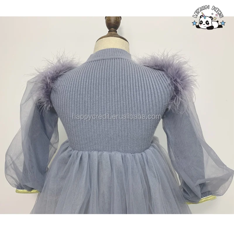 LEZONKIDS - Fashion Girls Long Sleeve Winter Sweater Dress Sweater Kids Dress Winter Feather Mesh Dress for 2-14 Years